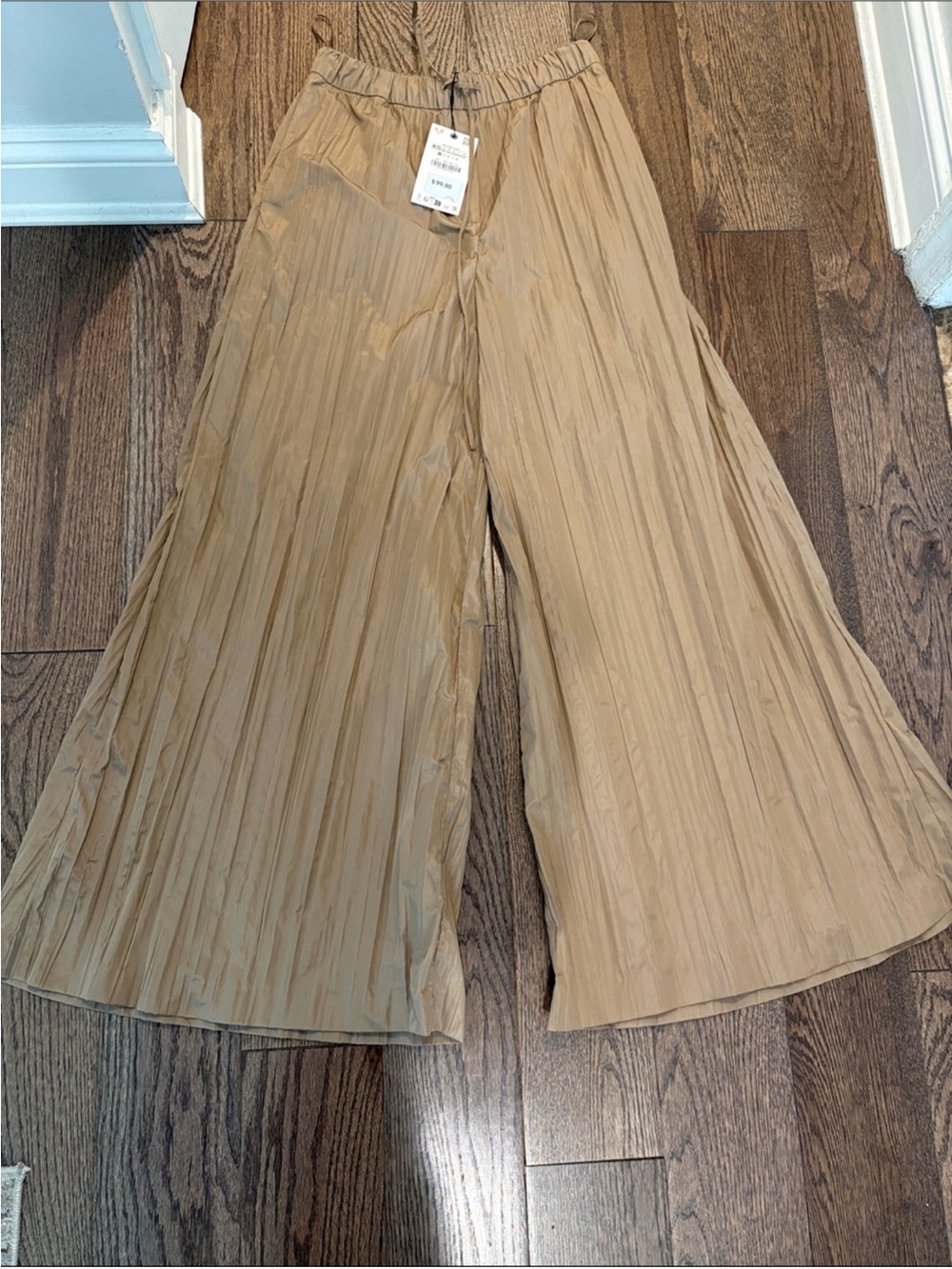 Zara XS NEW Pleated Wide Leg Pants in Light Tan